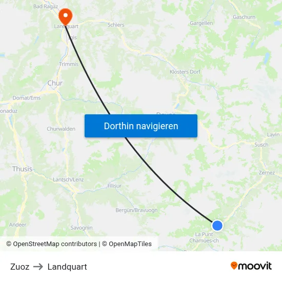 Zuoz to Landquart map
