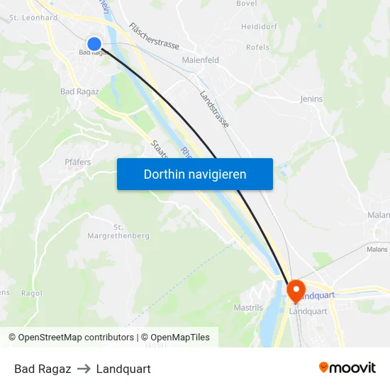 Bad Ragaz to Landquart map