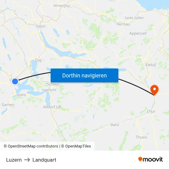 Luzern to Landquart map