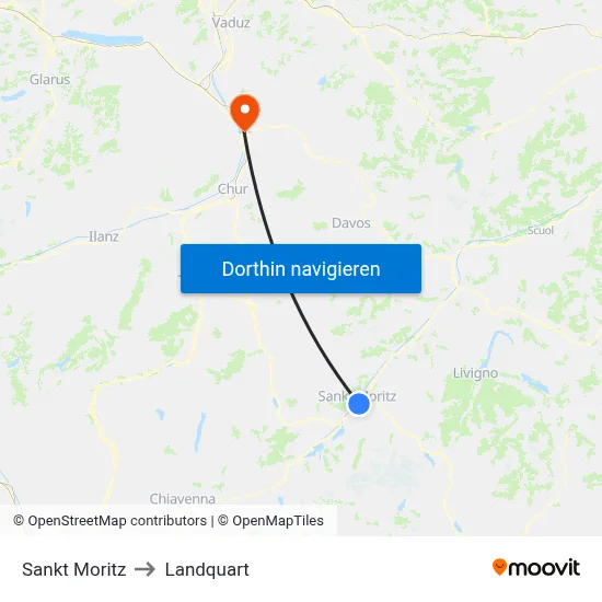 Sankt Moritz to Landquart map