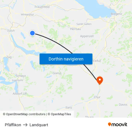 Pfäffikon to Landquart map