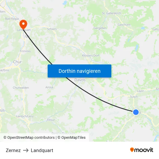 Zernez to Landquart map