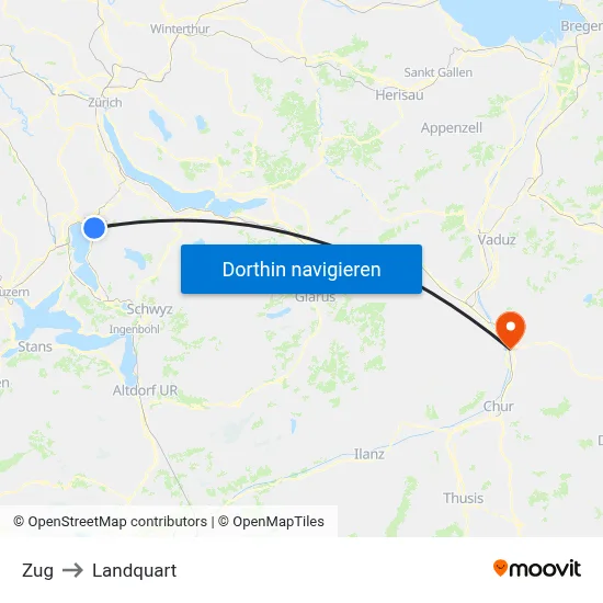 Zug to Landquart map