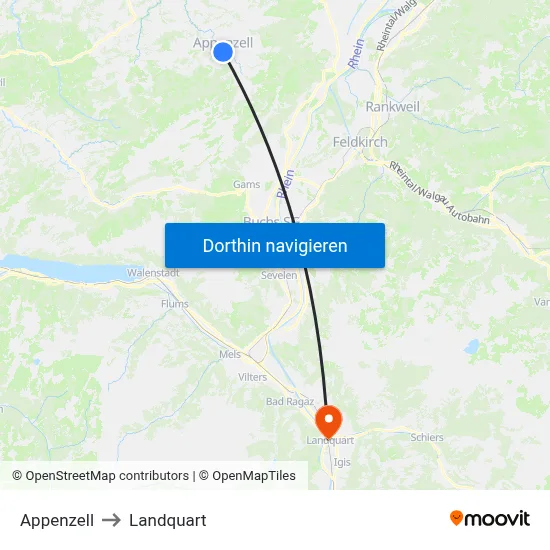 Appenzell to Landquart map