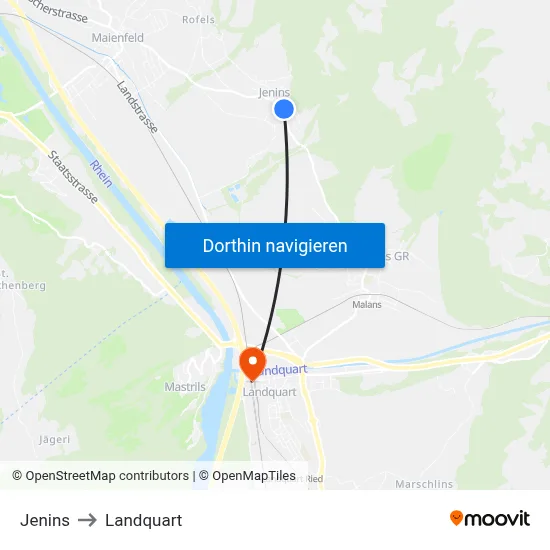 Jenins to Landquart map