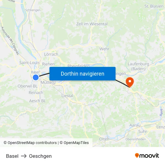 Basel to Oeschgen map