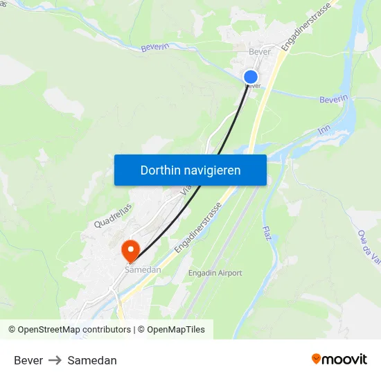 Bever to Samedan map