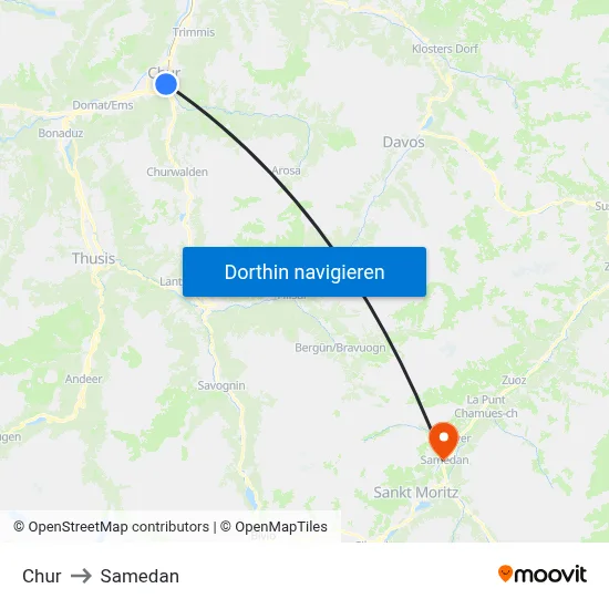 Chur to Samedan map