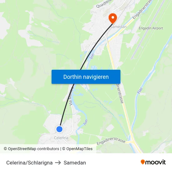 Celerina/Schlarigna to Samedan map