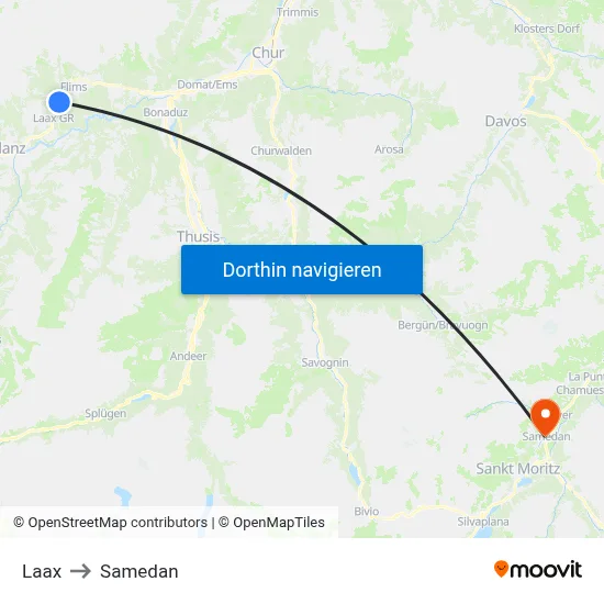 Laax to Samedan map