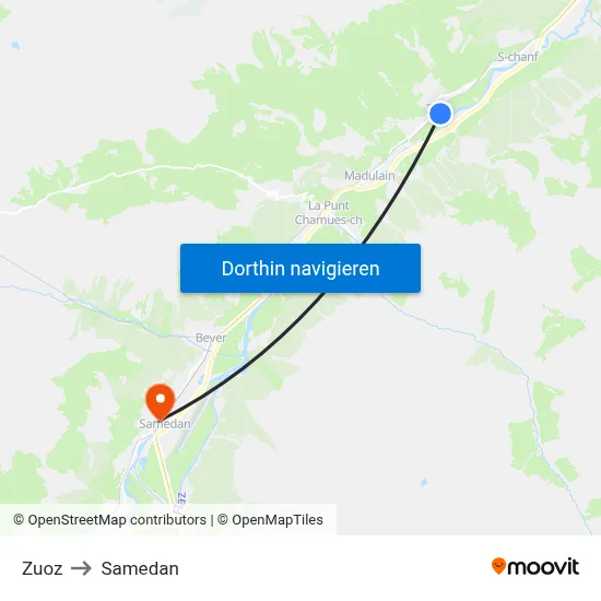 Zuoz to Samedan map