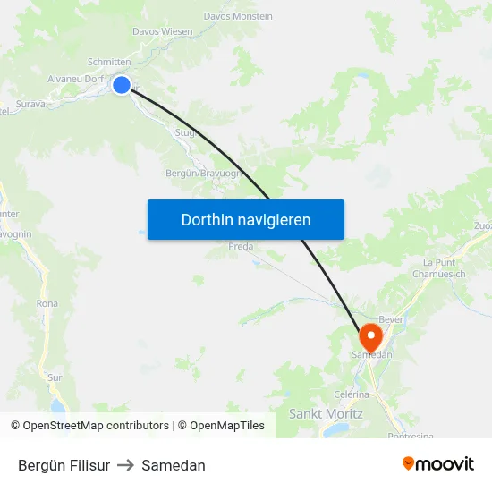 Bergün Filisur to Samedan map