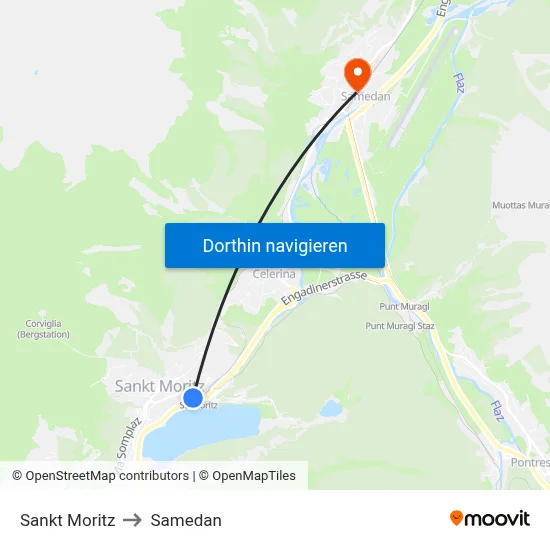 Sankt Moritz to Samedan map