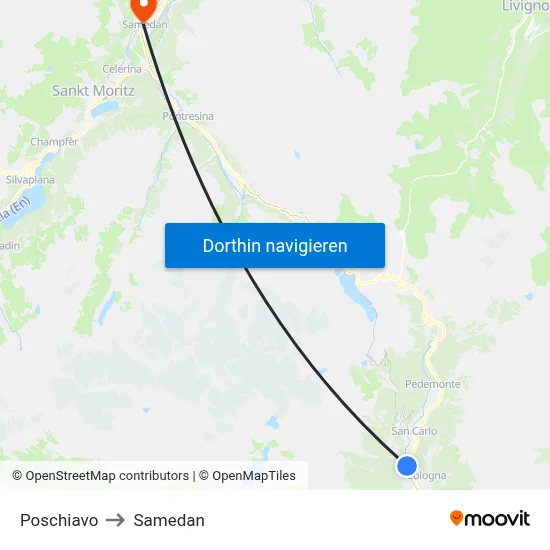 Poschiavo to Samedan map