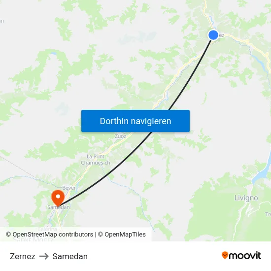 Zernez to Samedan map