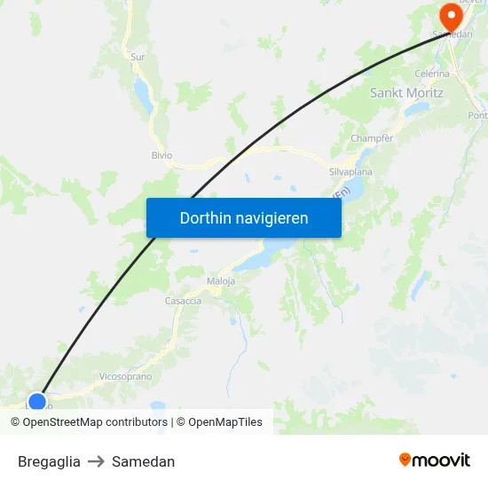 Bregaglia to Samedan map