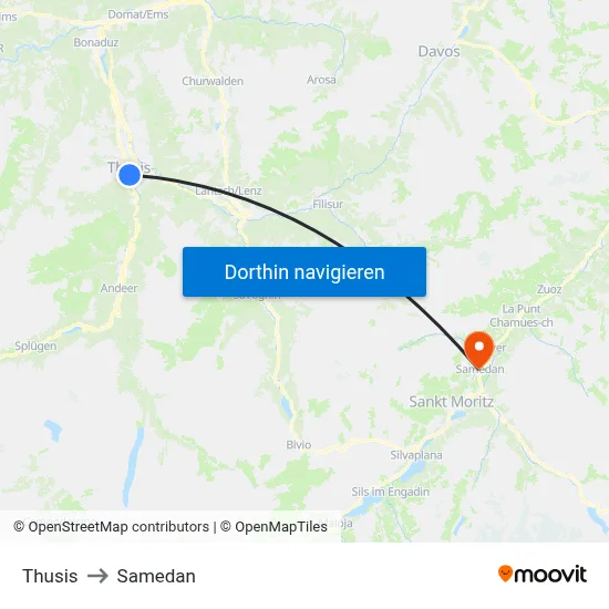 Thusis to Samedan map