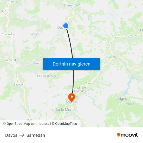 Davos to Samedan map