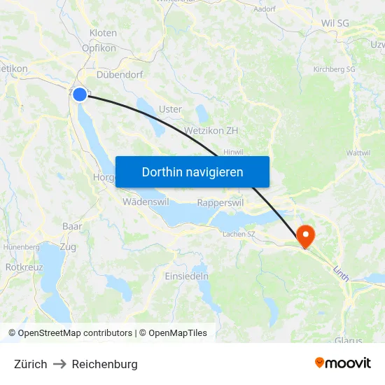 Zürich to Reichenburg map