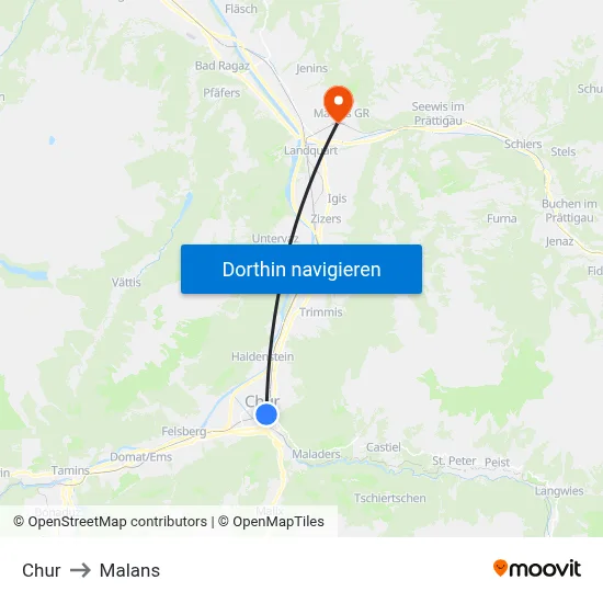 Chur to Malans map