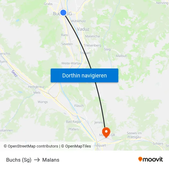 Buchs (Sg) to Malans map