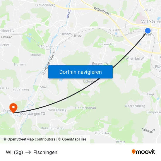Wil (Sg) to Fischingen map