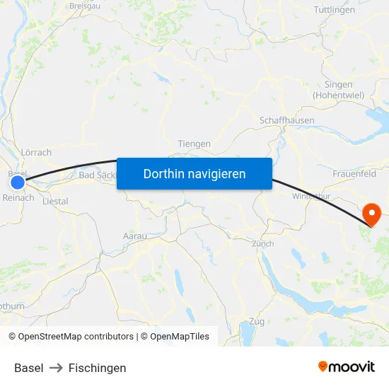 Basel to Fischingen map