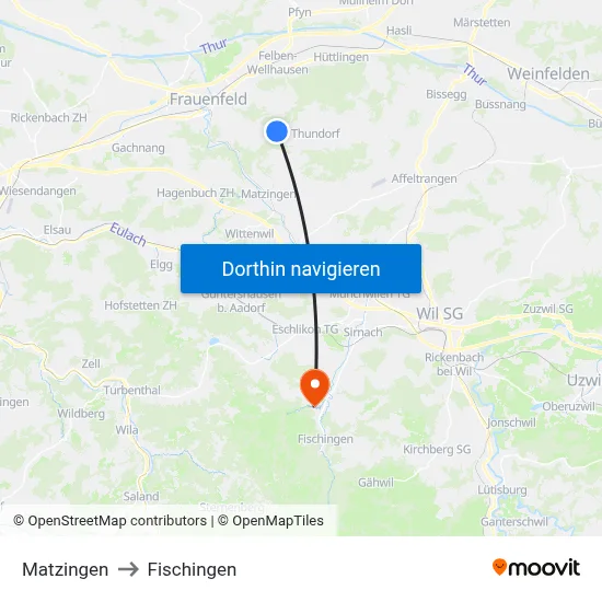 Matzingen to Fischingen map