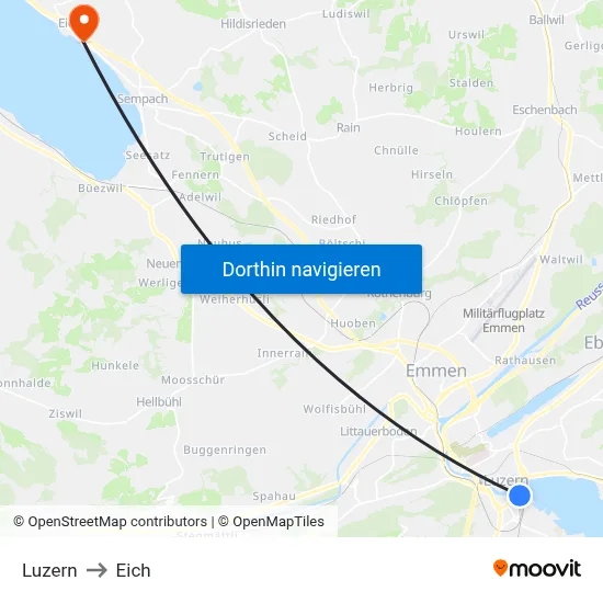 Luzern to Eich map
