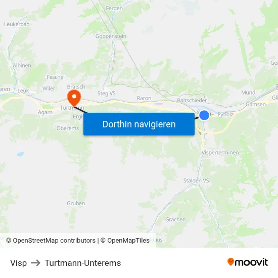 Visp to Turtmann-Unterems map