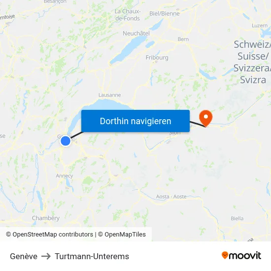 Genève to Turtmann-Unterems map