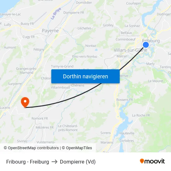 Fribourg - Freiburg to Dompierre (Vd) map