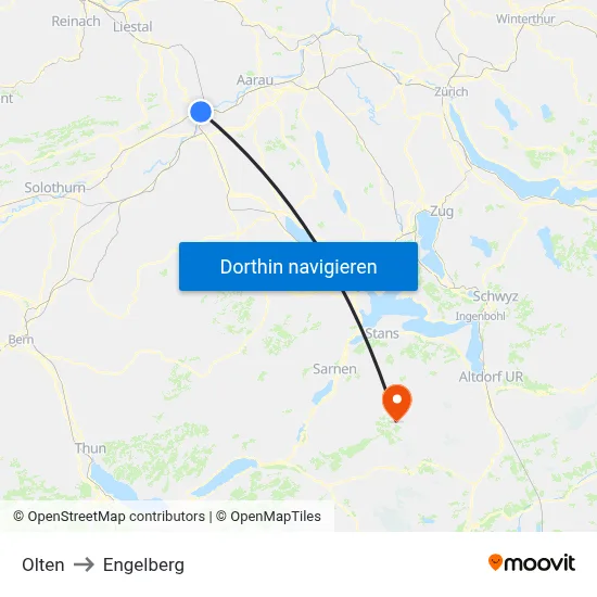 Olten to Engelberg map