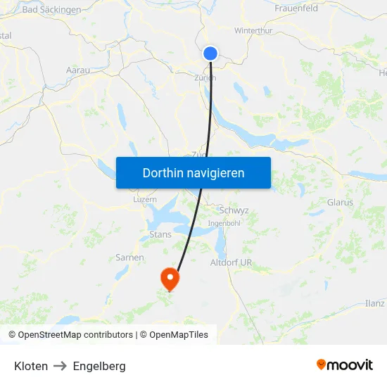 Kloten to Engelberg map