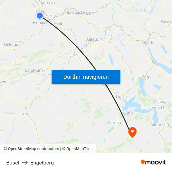 Basel to Engelberg map