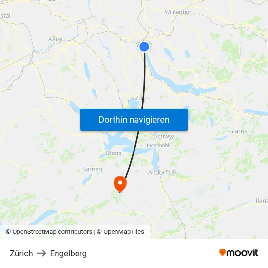 Zürich to Engelberg map