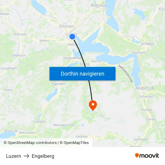 Luzern to Engelberg map