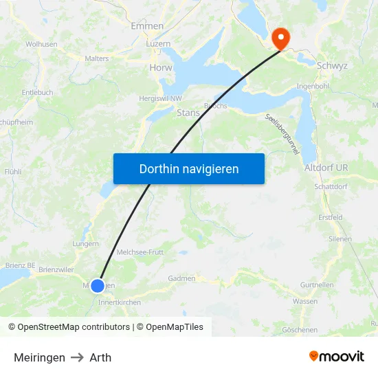 Meiringen to Arth map