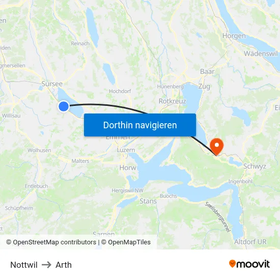 Nottwil to Arth map