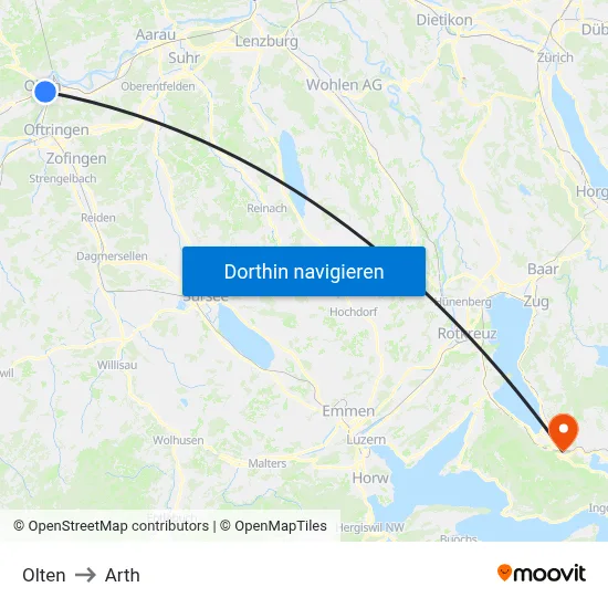 Olten to Arth map