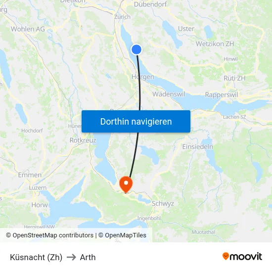 Küsnacht (Zh) to Arth map