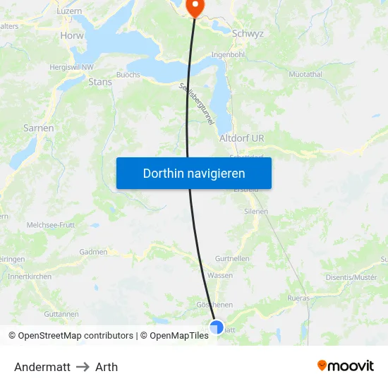 Andermatt to Arth map