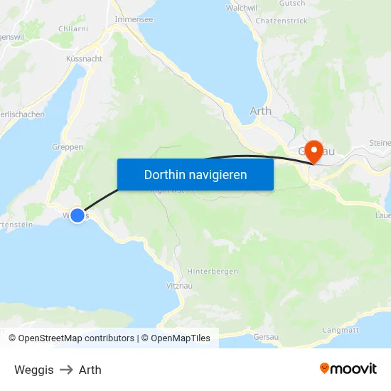 Weggis to Arth map