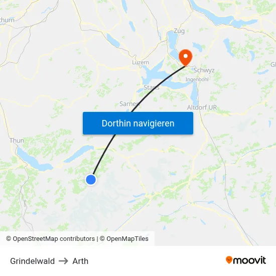 Grindelwald to Arth map