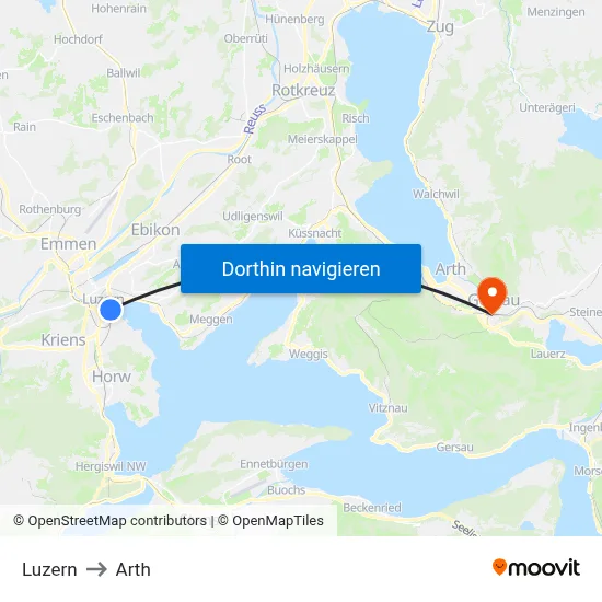 Luzern to Arth map