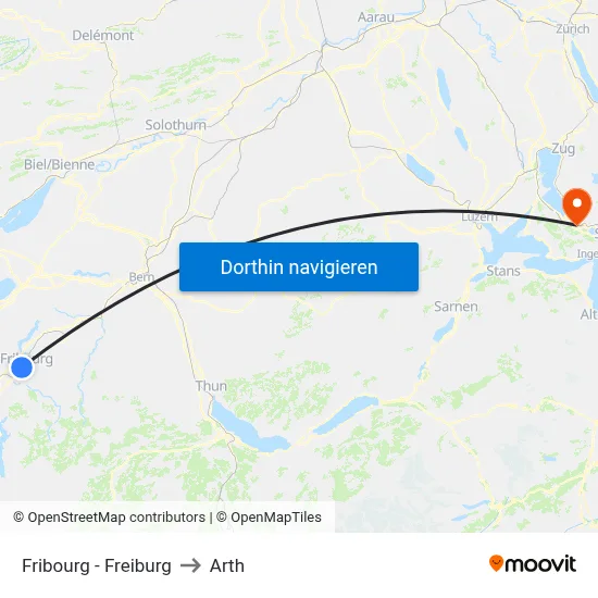 Fribourg - Freiburg to Arth map