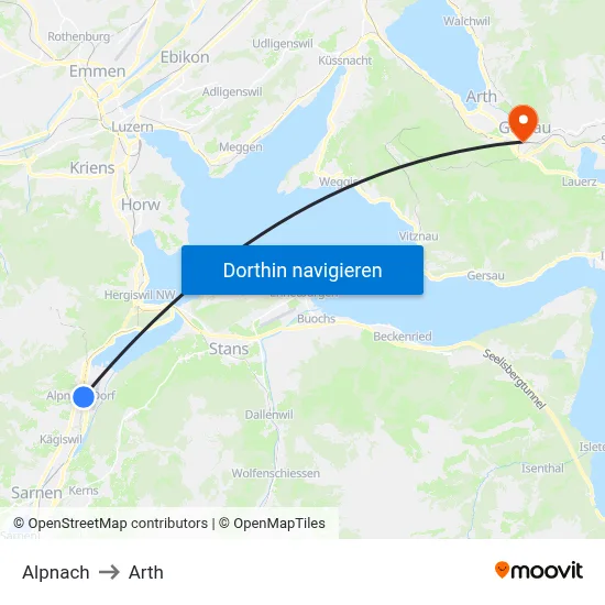 Alpnach to Arth map