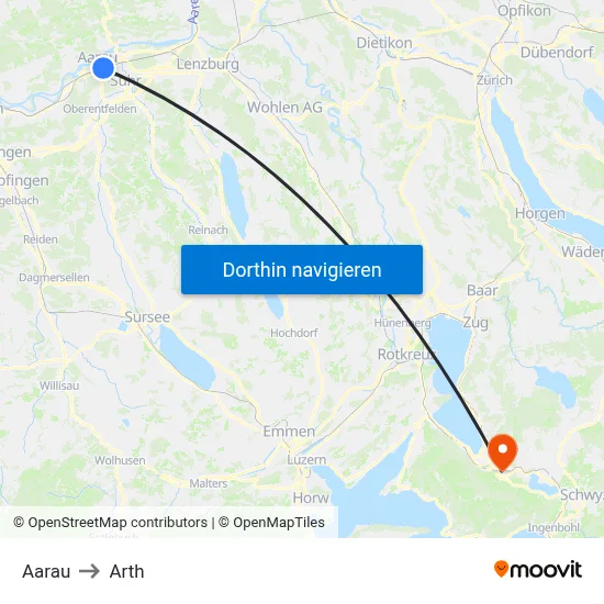 Aarau to Arth map