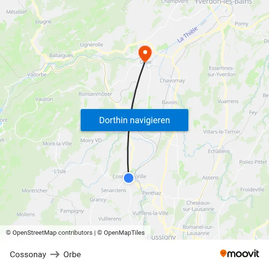 Cossonay to Orbe map
