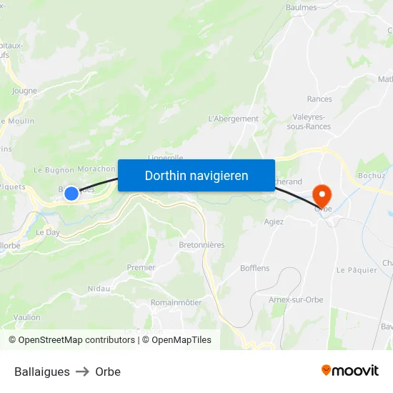 Ballaigues to Orbe map